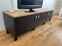 Szafka RTV Ikea Besta 180cm z dodatkowym blatem, czarny + dąb