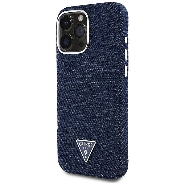 Etui Guess Denim Triangle Logo MagSafe na iPhone 16 Pro - niebieskie