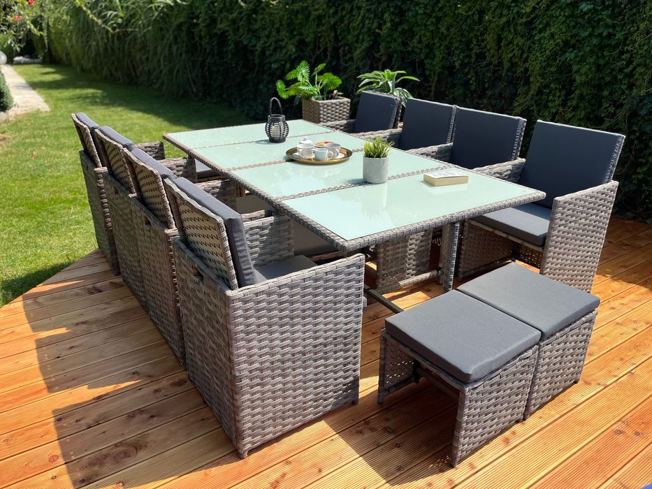 Zestaw Korfu XXL technorattan szary brąz zestaw obiadowy na taras