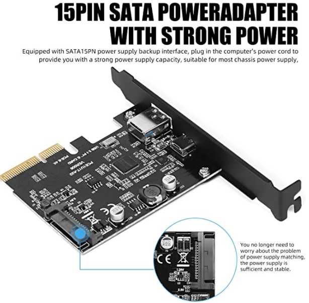 Placa interna PCI-E com USB-A e USB-C 3.1 ASMedia 3142 nova