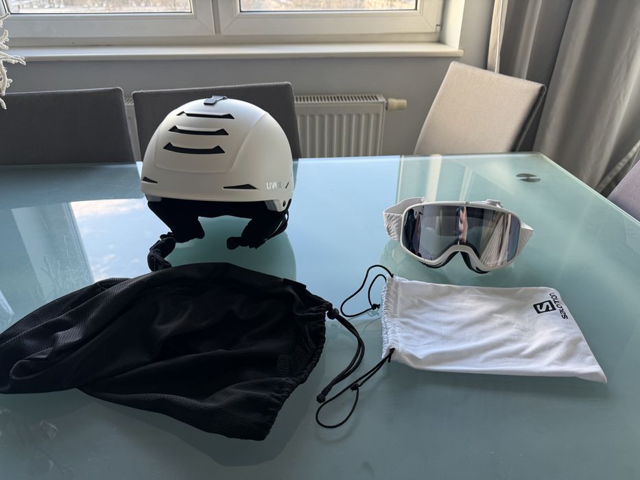 Zestaw narciarski: kask UVEX i gogle SALOMON – stan idealny