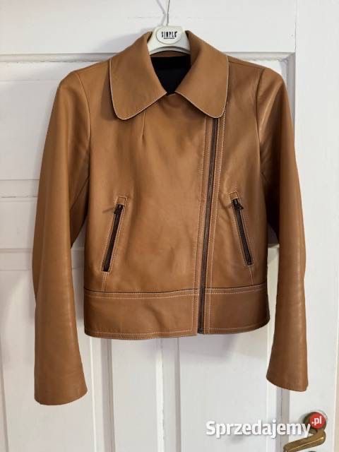 Massimo Dutti kurtka skórzana damska XS camel brąz skóra naturalna