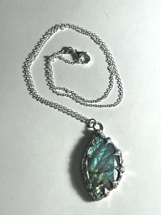 Naszyjnik własnoręczny labradoryt srebrny oryginalny handmade