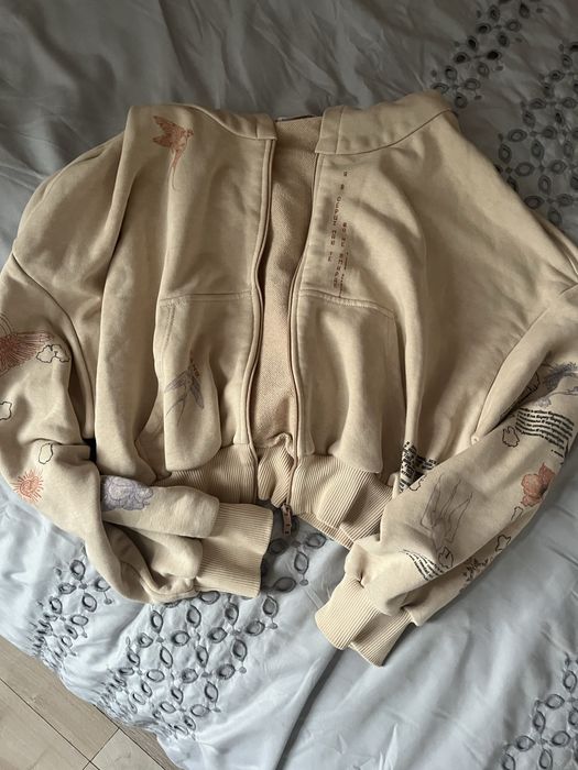 Бежевий кроп худі із блискавкою , gepur