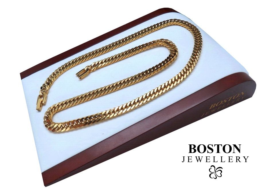 Złota Pancerka 7mm Łańcuszek i Bransoleta Zestaw BOSTON JEWELLERY