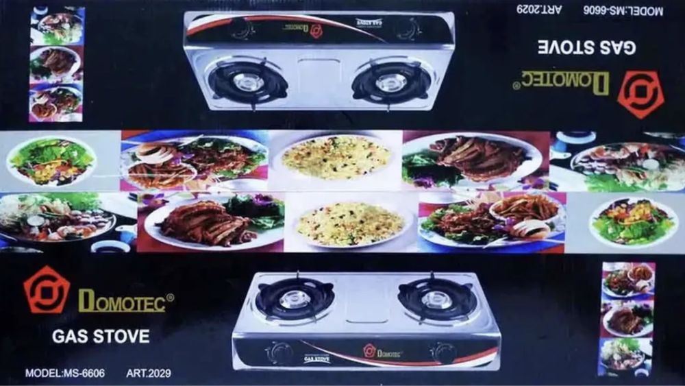 Газова плита Domotec MS-6606 дві конфорки, 2,2 кВт х 2 таганок газовый