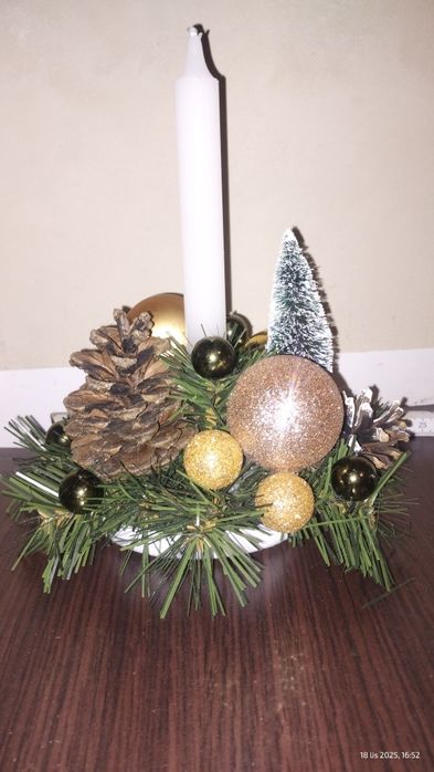 Stroiki bożonarodzeniowy okrągły na stół zloto ciemna zieleń