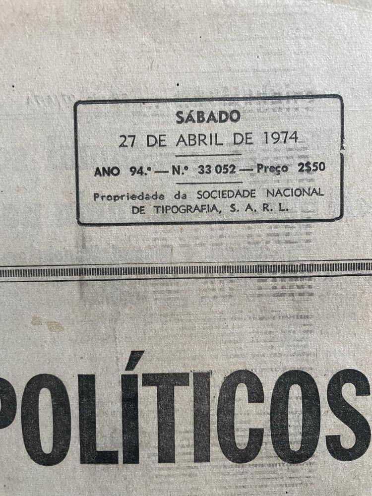 Jornal o SÉCULO, 27 de Abril 1974.
