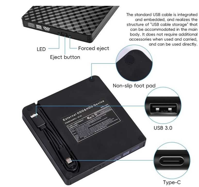 Gravador leitor externo DVD RW Slim | USB 3.0 ou TIPO C