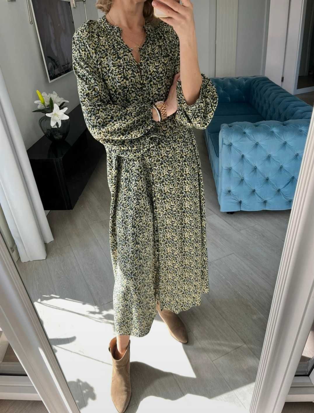 H&M długa maxi luźna oversize sukienka w kwiaty L/XL