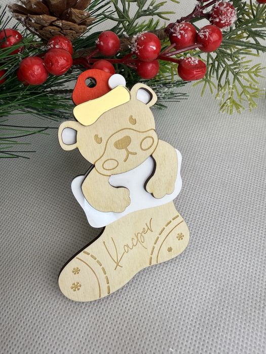 Zawieszka bombka na choinke misiu imie