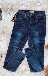 Spodnie damskie jeansy rurki granatowe L XL