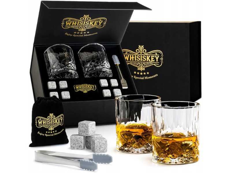 Zestaw Prezentowy do Whisky 2 Kryształowe Szklanki Kamienie do Whisky