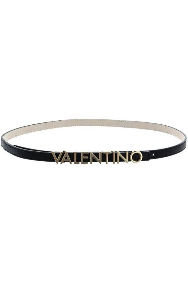 pasek damski skórzany czarny z logowaną klamrą valentino