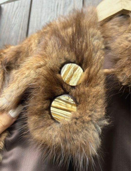 Prawdziwe futro z norek płaszcz brązowy długi