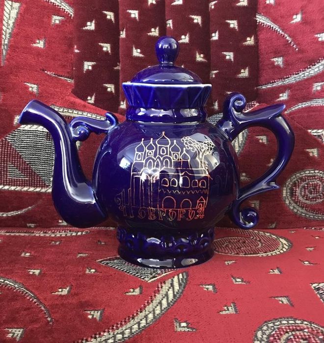 Вінтажний фарфоровий чайник кобальт позолота срср