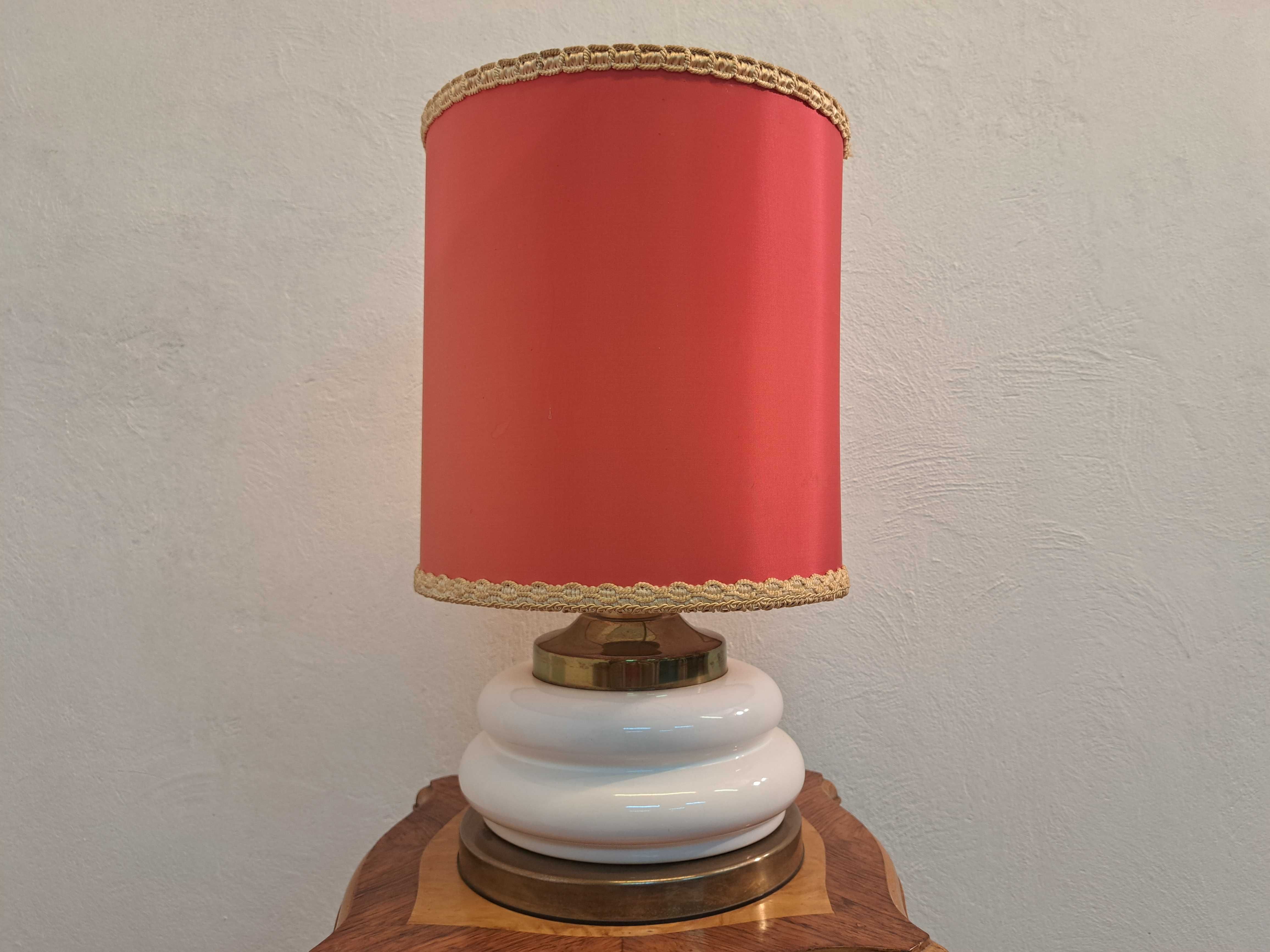 Stara lampa stołowa ceramiczna biała podstawa abażur