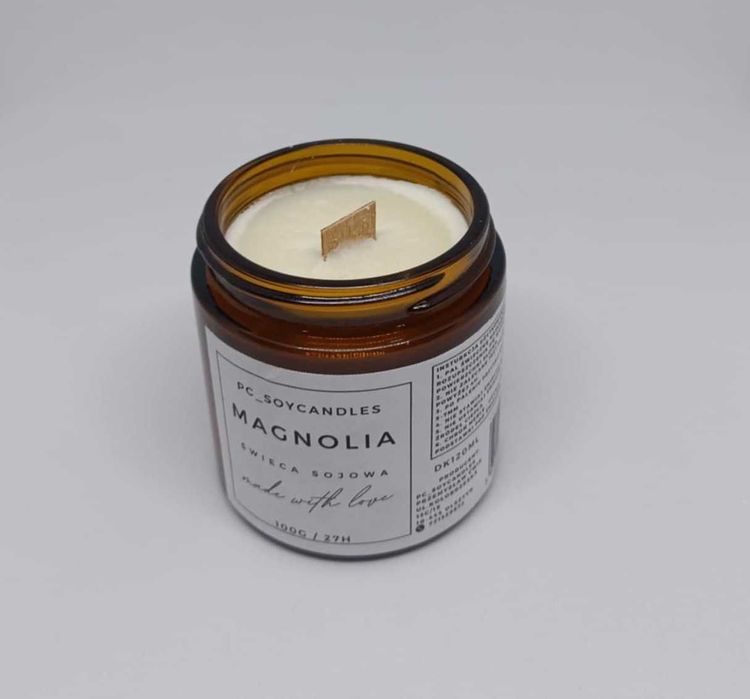 Świeca Sojowa Zapachowa Magnolia 120ml 27h Drewniany knot
