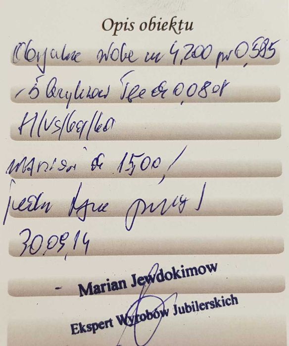 Złota obrączka próby 3 zdobiona 5 brylantami 0,08 ct
