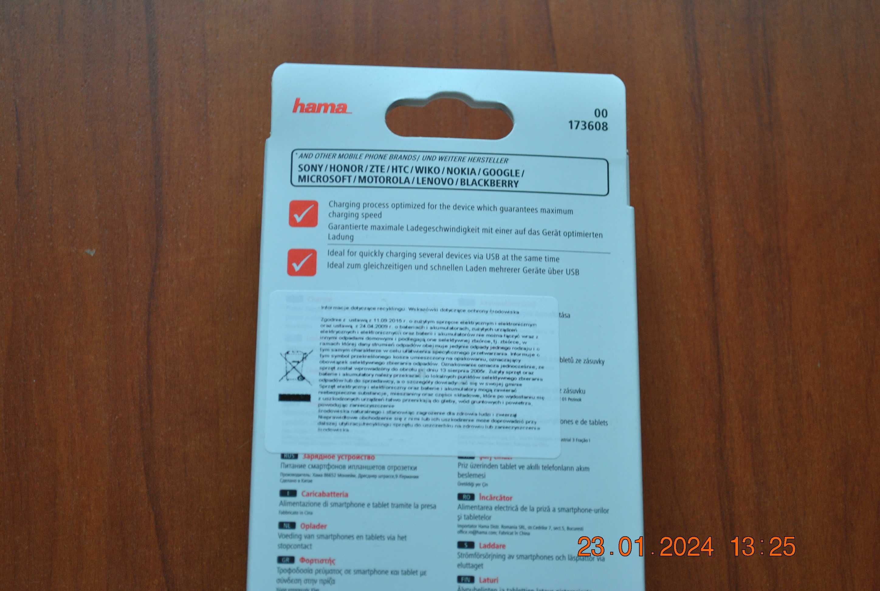 markowa ładowarka  do telefonu hama  24 w 2x usb
