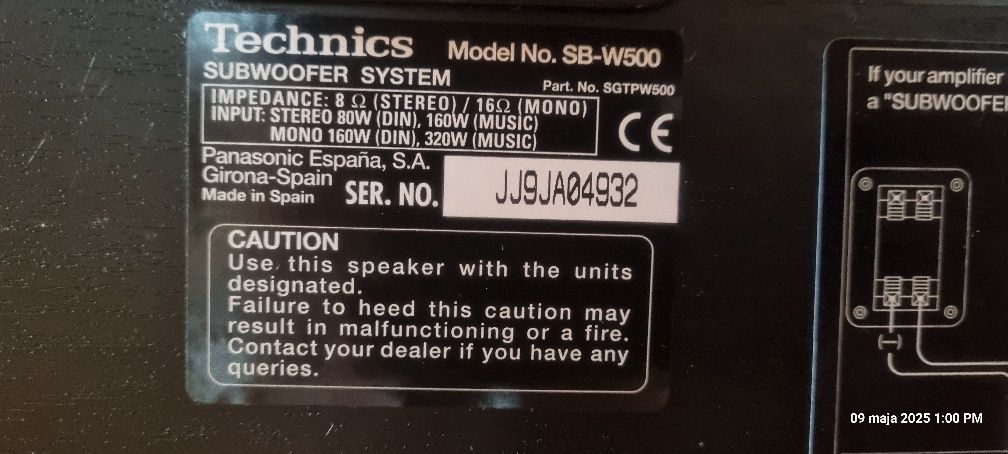 Głośnik niskotonowy subwoofer technics SB-W500