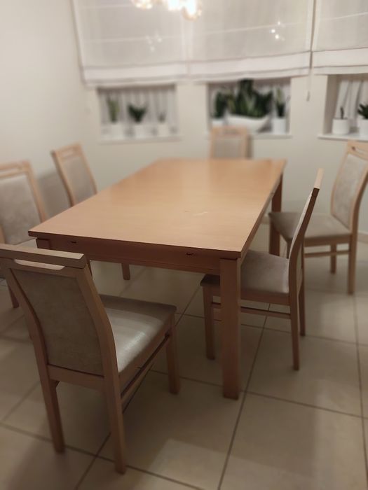 Stół i 6 krzeseł buk naturalny