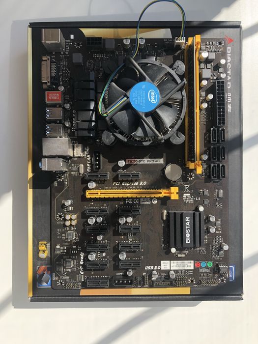 Комплект Biostar TB250-BTC+ проц. Intel G3900 + кулер, ddr 4gb.