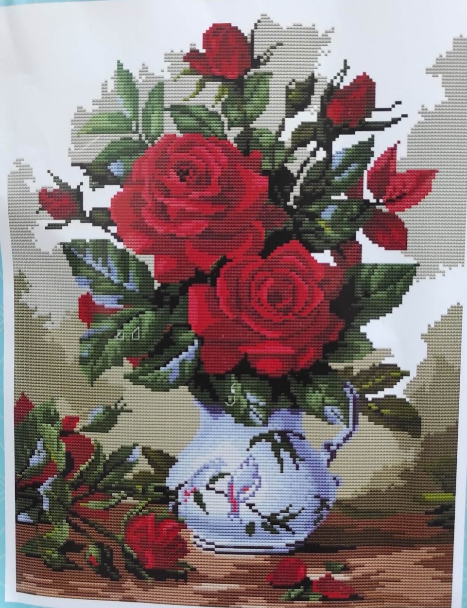 40 * 50 cm. Zestaw haftu krzyżykowego + kanwa do wyszywania+2 igły.