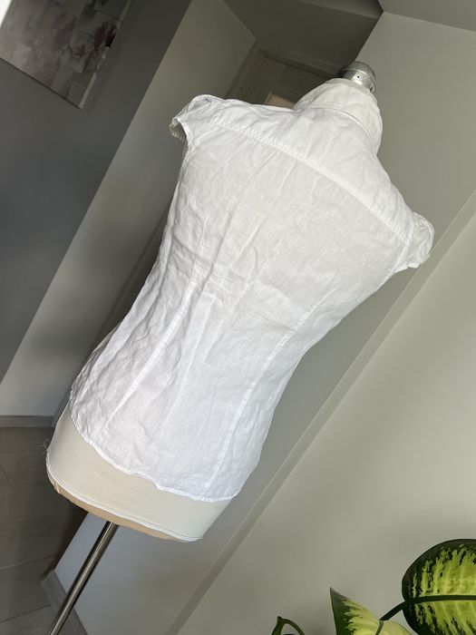 Biała lniana koszula z krótkim tękawem 100% len M/L