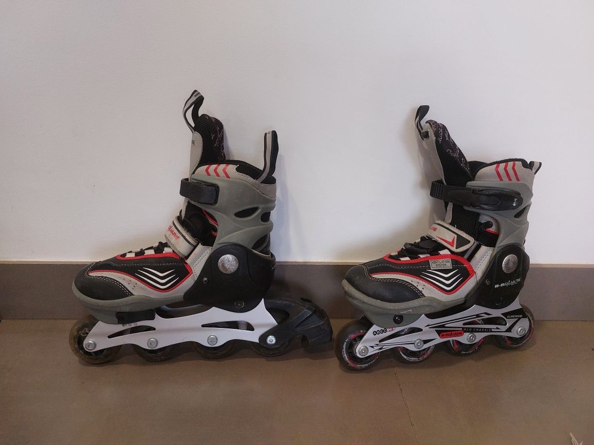 Patins em Linha cinza e vermelho