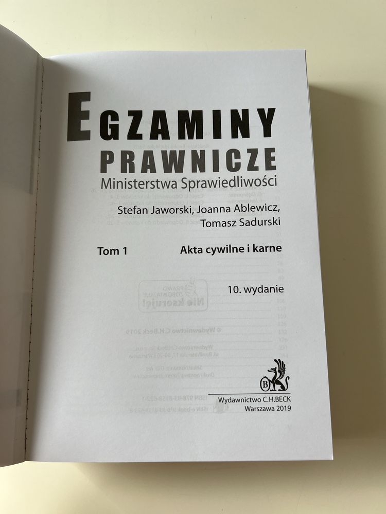 Egzaminy prawnicze Ministerstwa Sprawiedliwości CH Beck 2020 t. 1