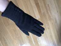 Czarne dłuższe rękawiczki jak polarek z guzikami r. 6,5
