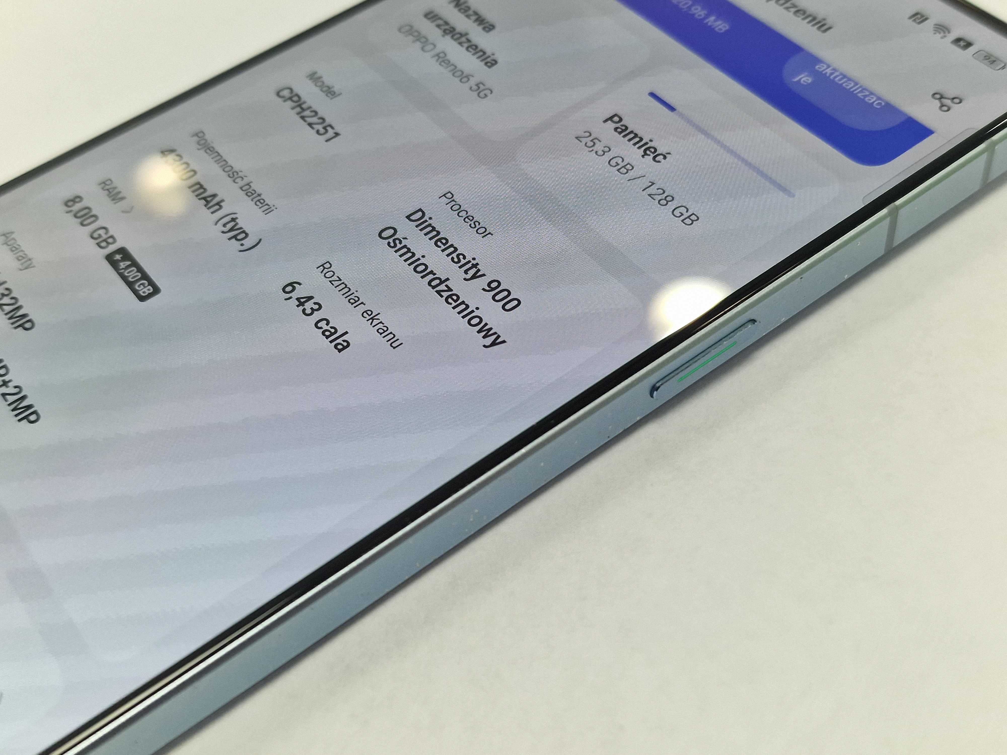 Oppo Reno6 5G Dual Sim/ 8GB/ 128GB/ Arctic Blue/ Grade B/ + ładowarka