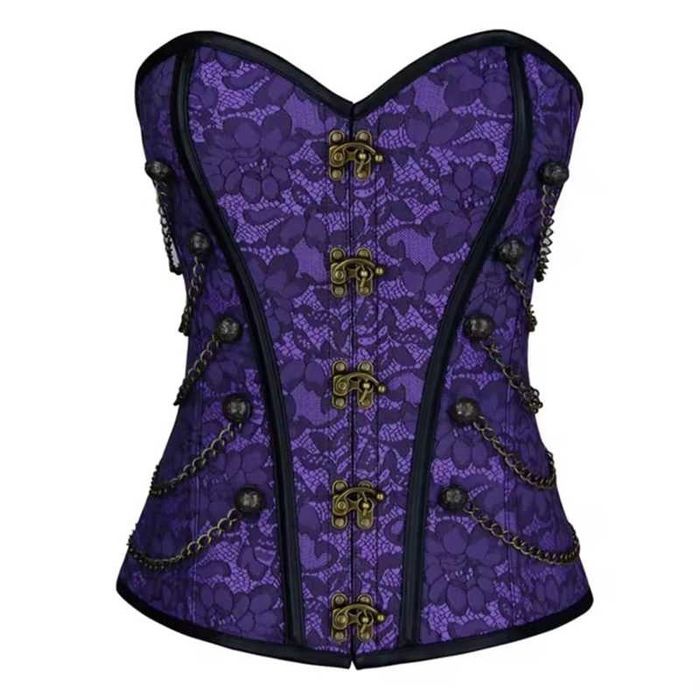 Fioletowy wzorzysty gorset zdobiony łańcuszkami XS