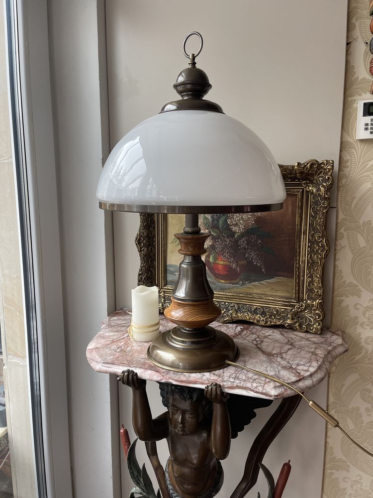 Wielka ekskluzywna lampa mosiądz drewno porcelana 70cm