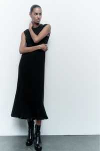 ZARA максі сукня базова чорна довга Черное макси миди летнее платье S