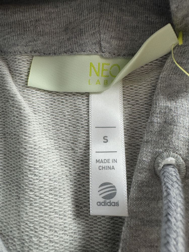 Nowa bluza Adidas Neo S szara z kieszeniami i kapturem