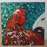 Obraz kogut "BOLEK" akryl na płótnie 25x25cm.