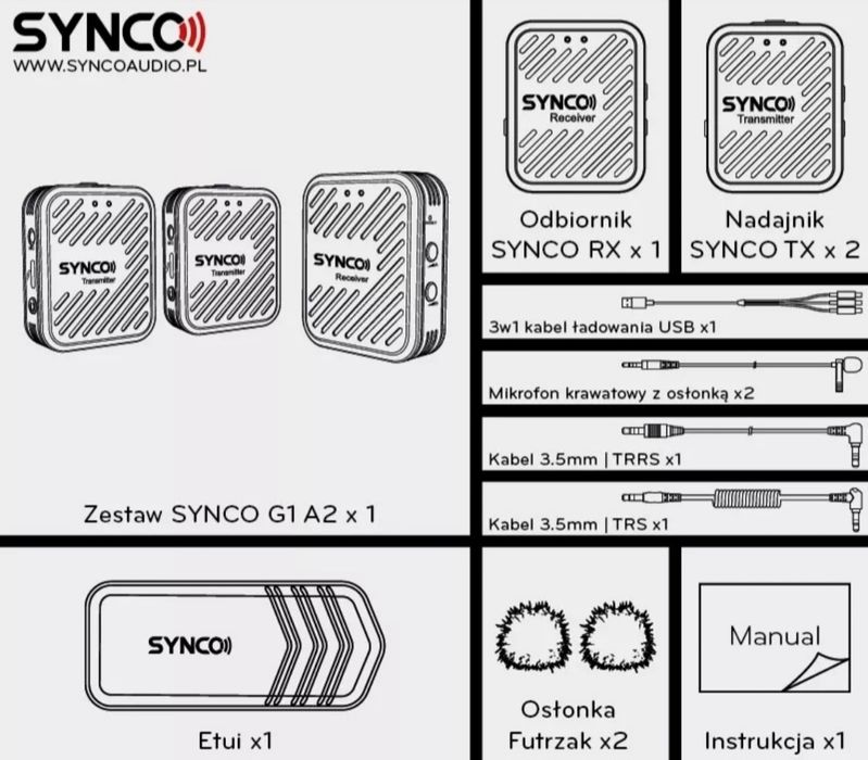 Mikrofon pojemnościowy bezprzewodowy Synco G1 A2 mikroport 2 nadajniki