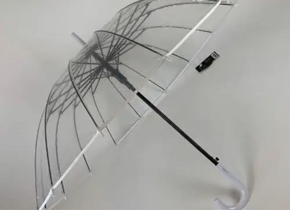 Прозрачный зонт трость, 16 спиц, белая ручка