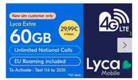 Lycamobile DE +49 Niemiecki Starter 60GB Lyca Extra 25GB UE Roaming