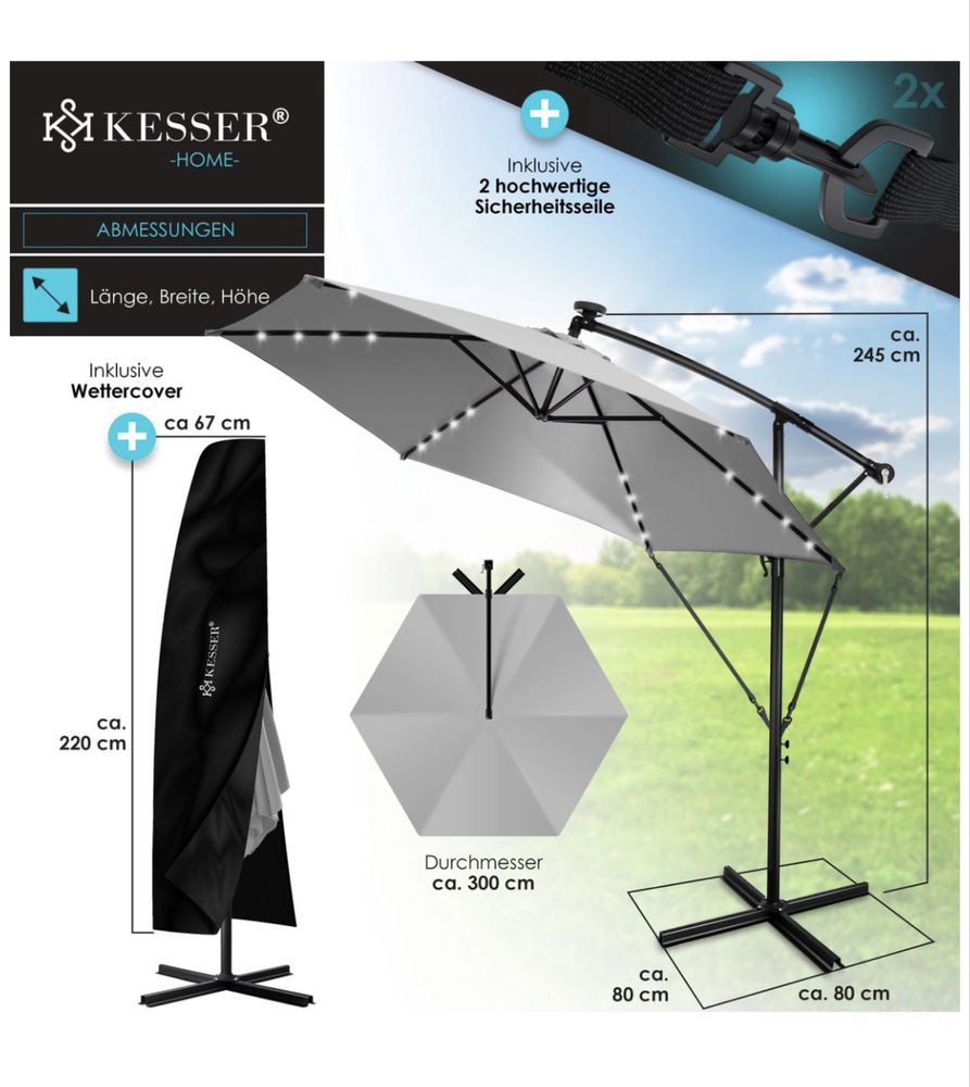 Parasol ogrodowy przeciwsłoneczny lampki LED