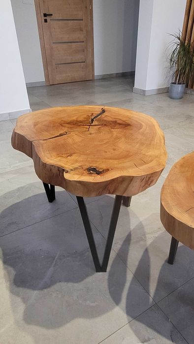 Komplet stolikow kawowych plaster drewna loft