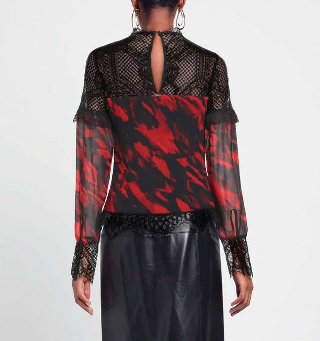 Шикарная блуза с кружевом чёрная с красным Guess Marciano S M