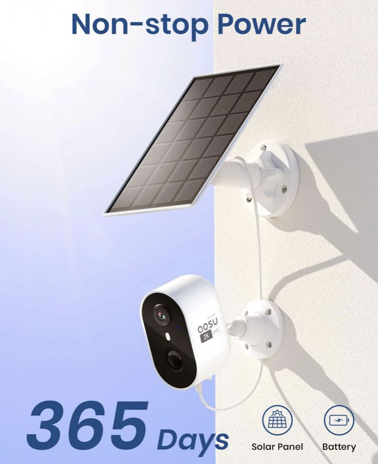 AOSU Bezprzewodowa kamera solarna na zewnątrz 2K