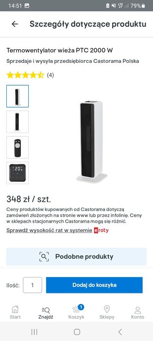 Termowentylator Wieża PTC 2000W