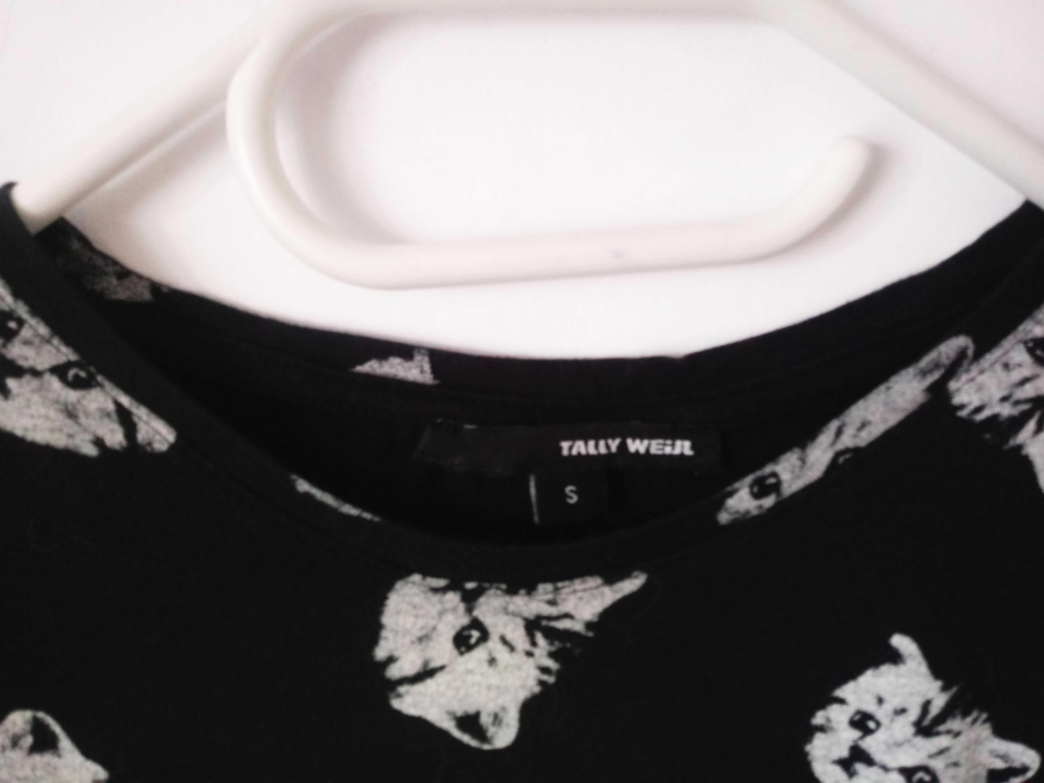 Czarna koszulka bluzka w koty Tally Weijl Tshirt oversize scene 36 S M
