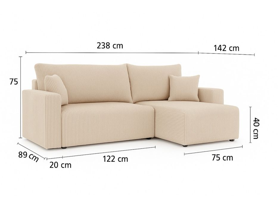 Nowy narożnik FABI sztruks, rogówka z funkcją spania