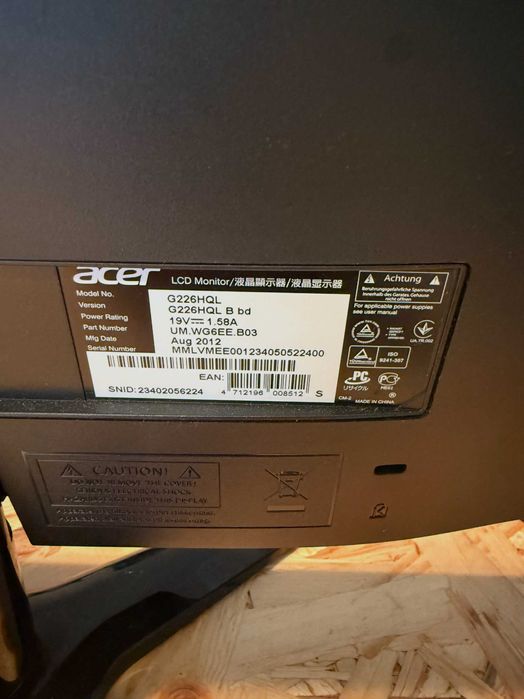 Acer G226HQL 21.5" Full HD Monitor (sem transformador)