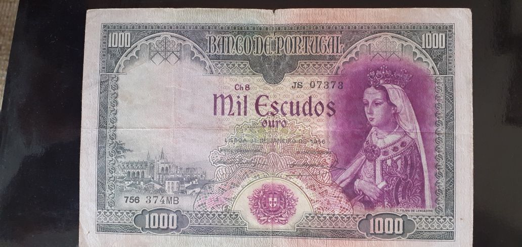 Notas de 1000 escudos, antigas e lindíssimas de D. Filipa de Lencastre